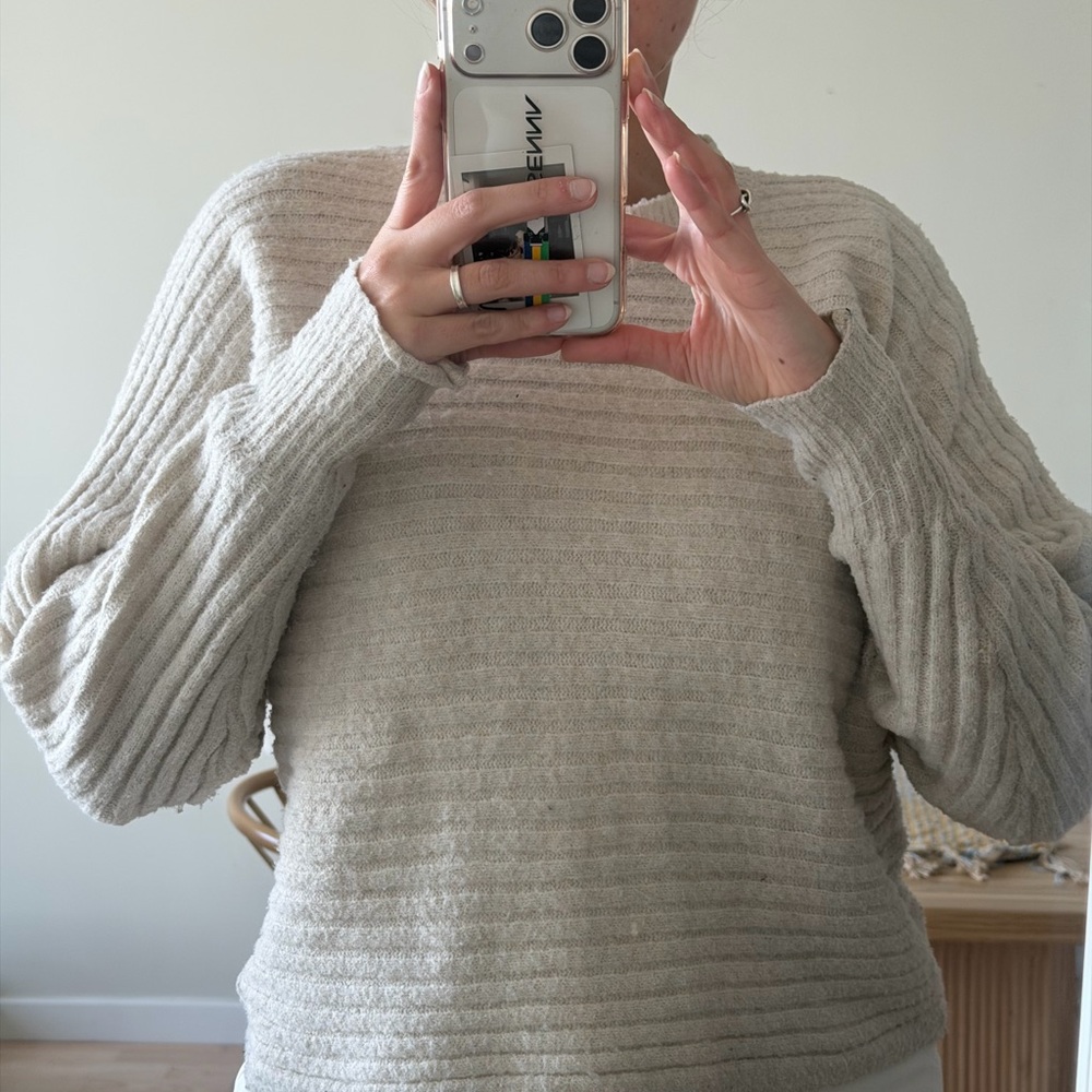 Pink Rose Textured Cream Sweater
